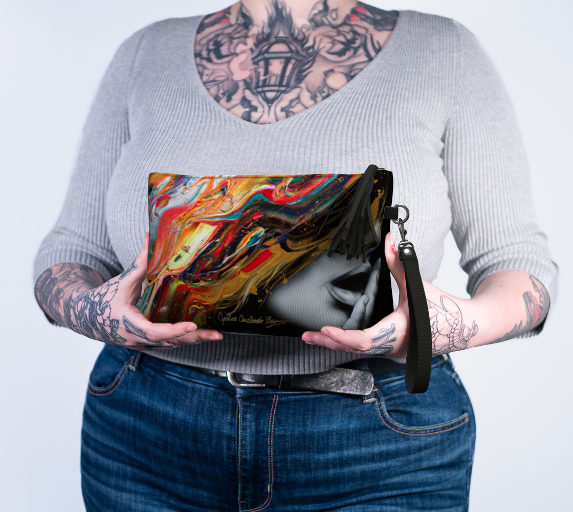 Sac «clutch» ou étui à maquillage en cuir végan - Born to be alive - Édition Limitée