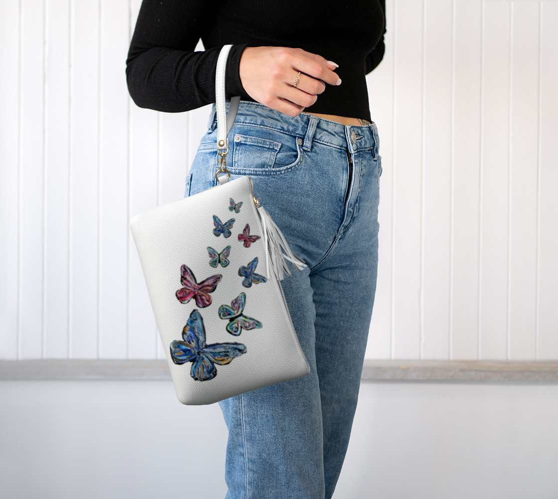 Sac «clutch» ou étui à maquillage en cuir végan  - La Voie Intérieure - Papillons