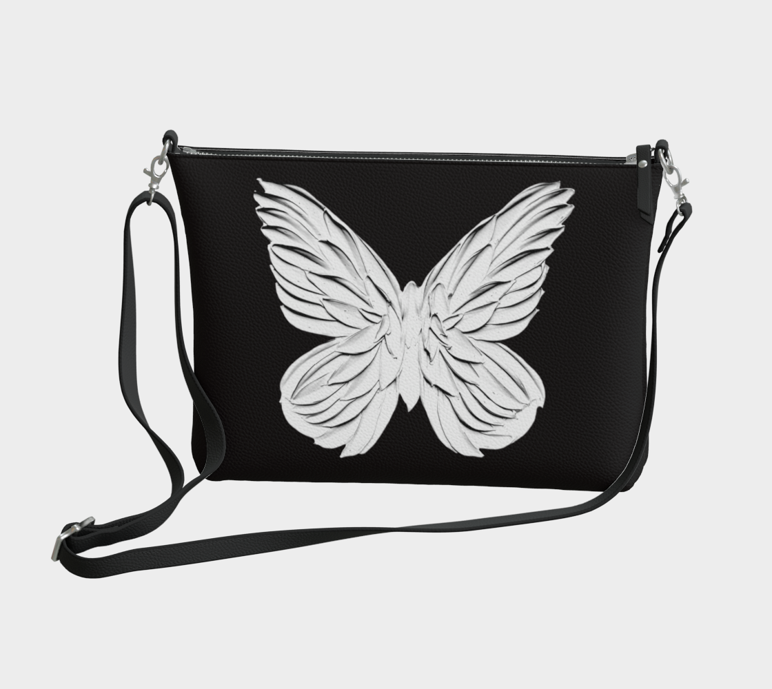 Sac à Main Bandoulière En Cuir Vegan (Noir) - La Source de ma Liberté -Papillon - Édition Limitée