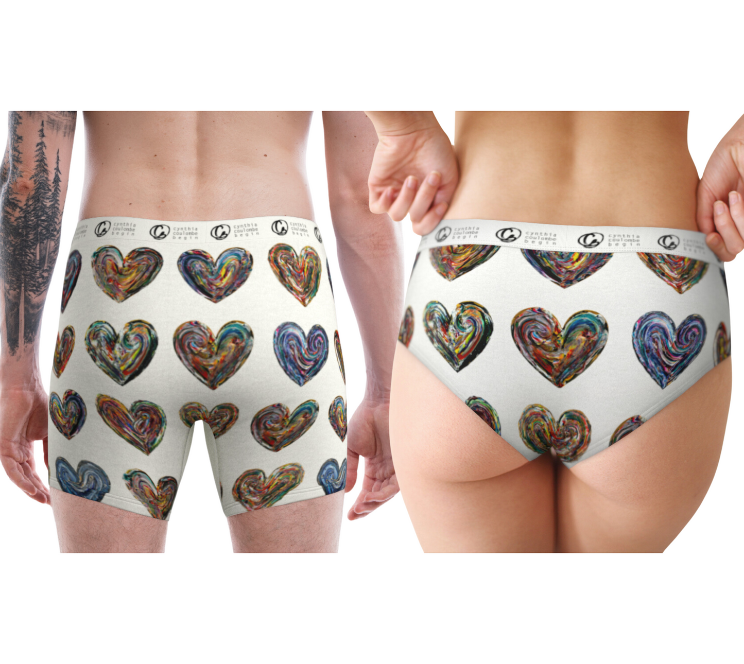 Sous-Vêtements Couple - Boxer & Bobette - Flying Hearts Blanc