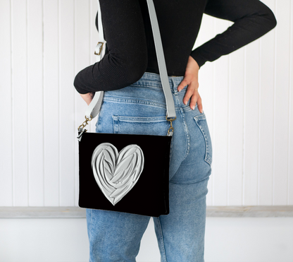 Sac À Main Bandoulière - Coeur Pur - En Cuir Vegan Noir