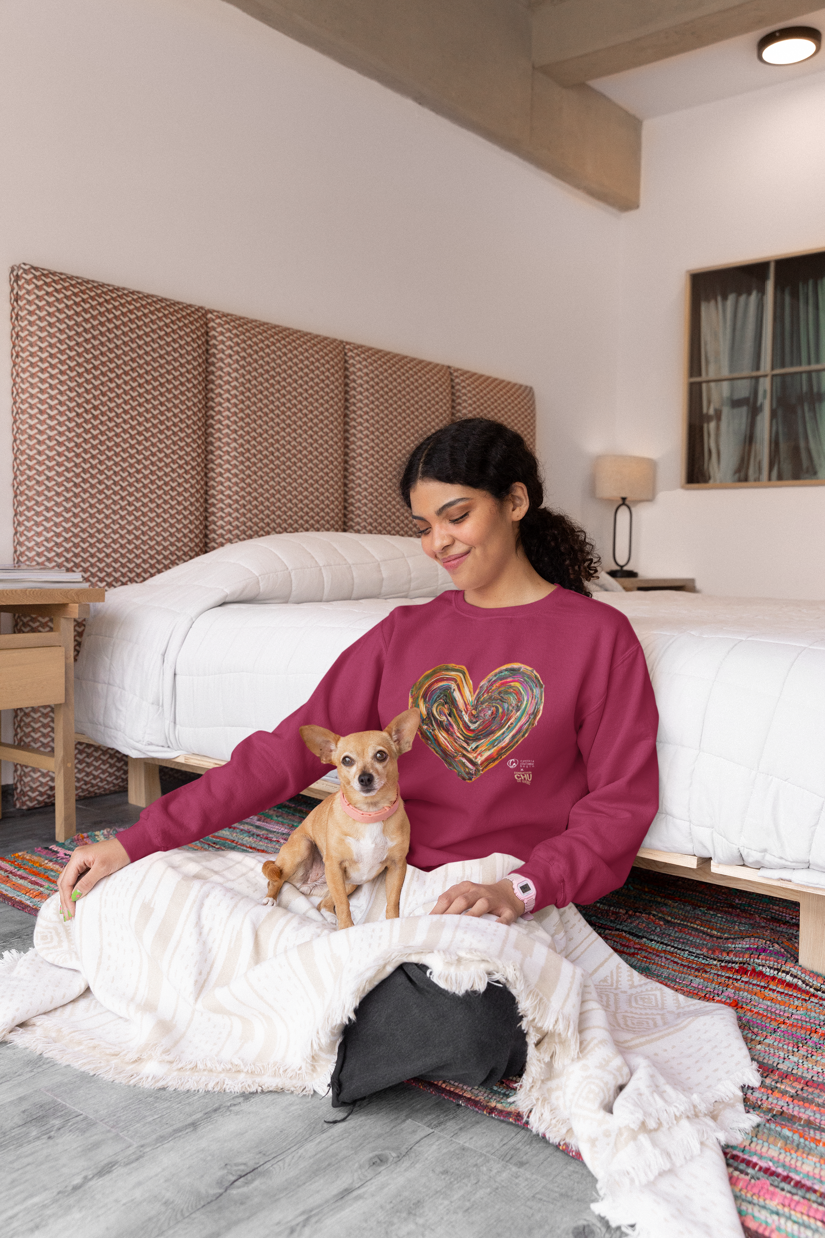 Coton ouaté Crewneck signature CCB – Le Coeur des Souhaits - CHU de Québec - Rouge Cardinal