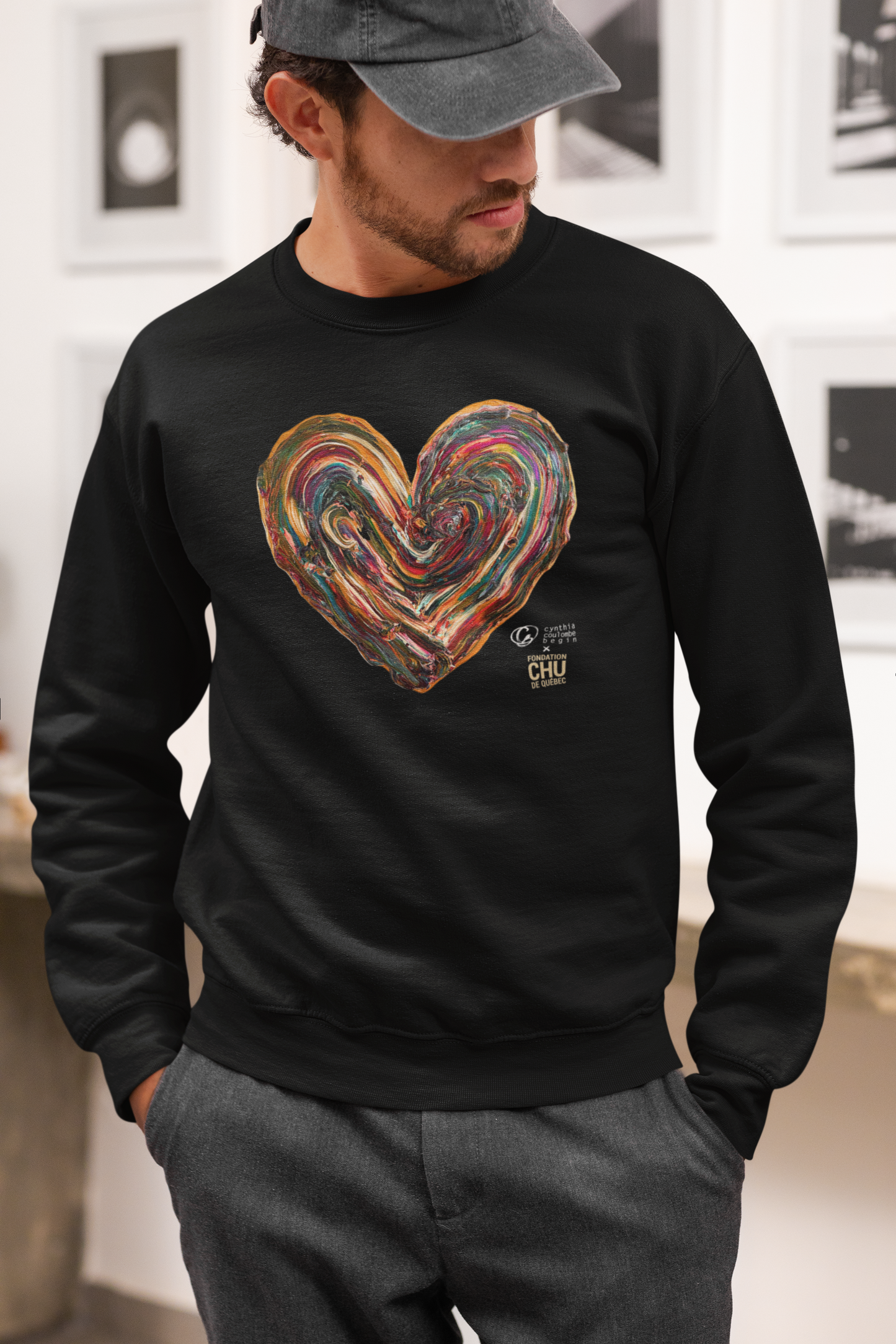 Coton ouaté Crewneck signature CCB – Le Coeur des Souhaits - CHU de Québec - Noir