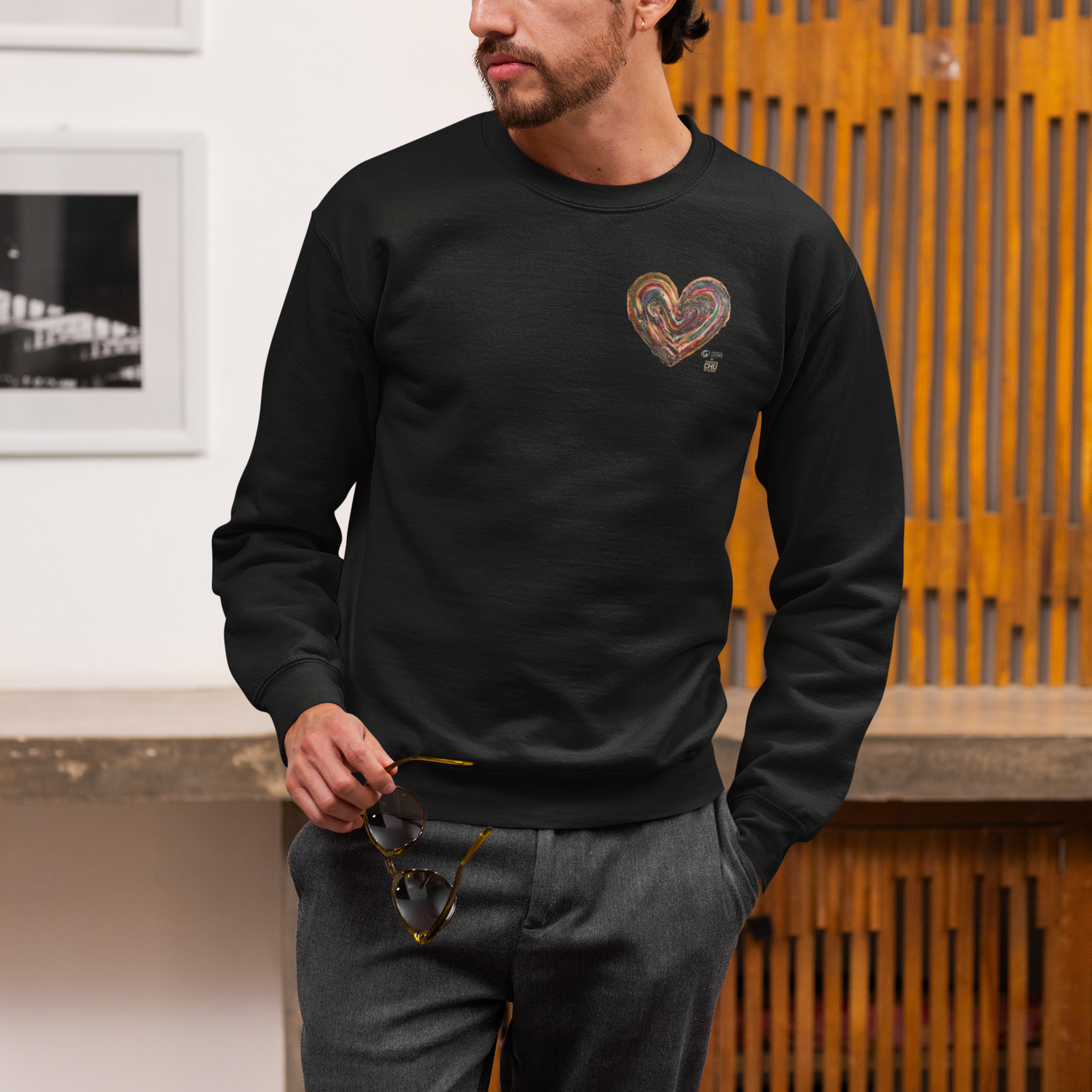 Coton ouaté Crewneck – Le Coeur des Souhaits - CHU de Québec - Noir