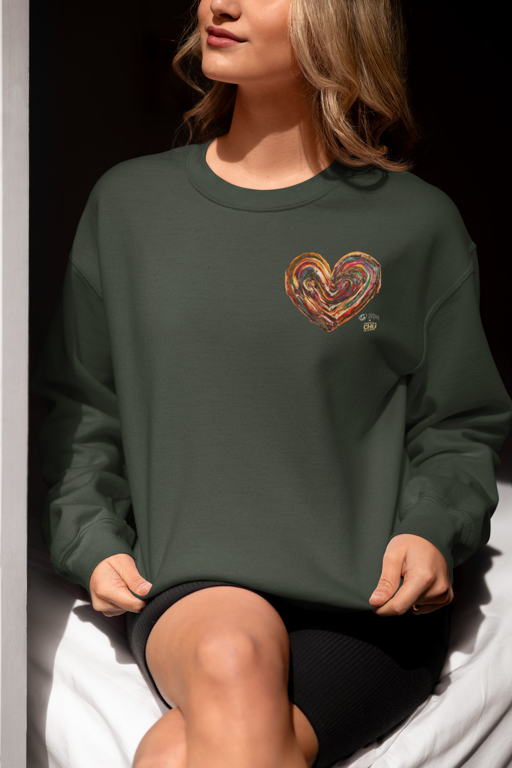 Coton ouaté Crewneck – Le Coeur des Souhaits - CHU de Québec - Vert Forêt