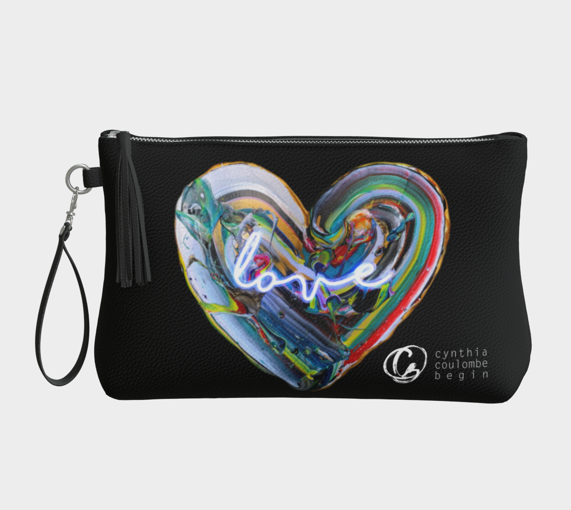 Love & Feelings - Sac «clutch» ou étui à maquillage en cuir végan Noir - Édition Limitée