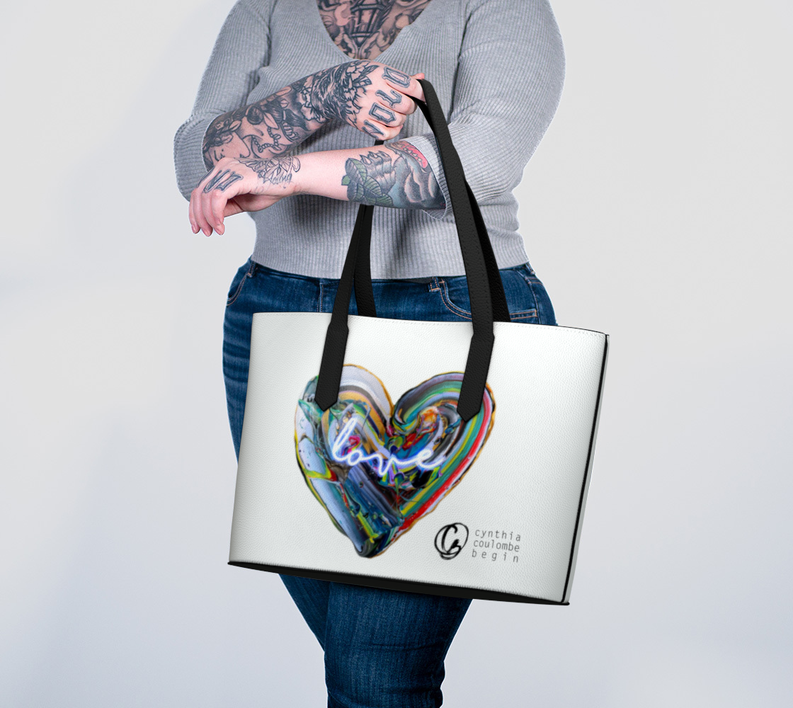 Love &amp; Feelings - White Vegan Leather Tote Bag