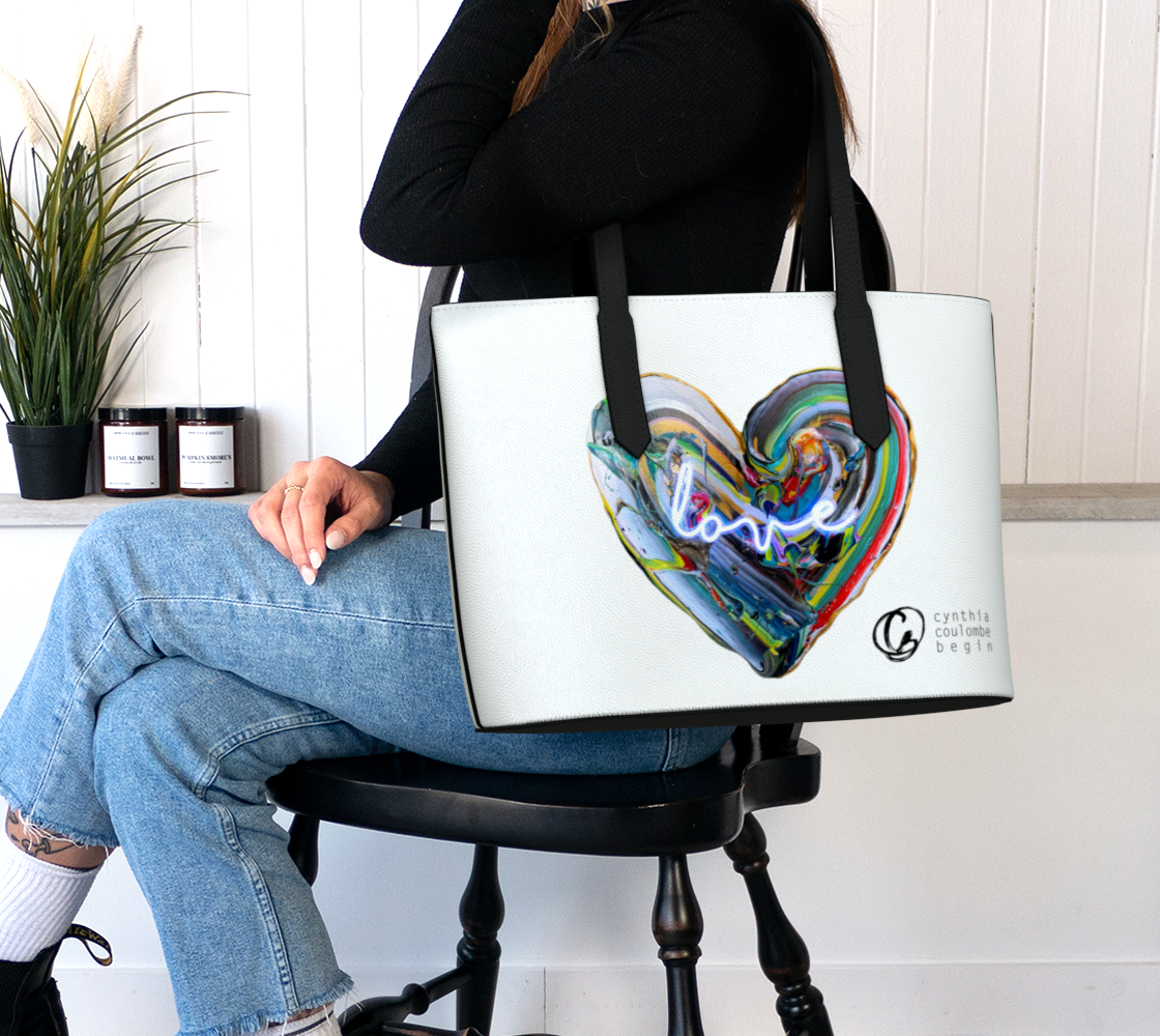 Love &amp; Feelings - White Vegan Leather Tote Bag